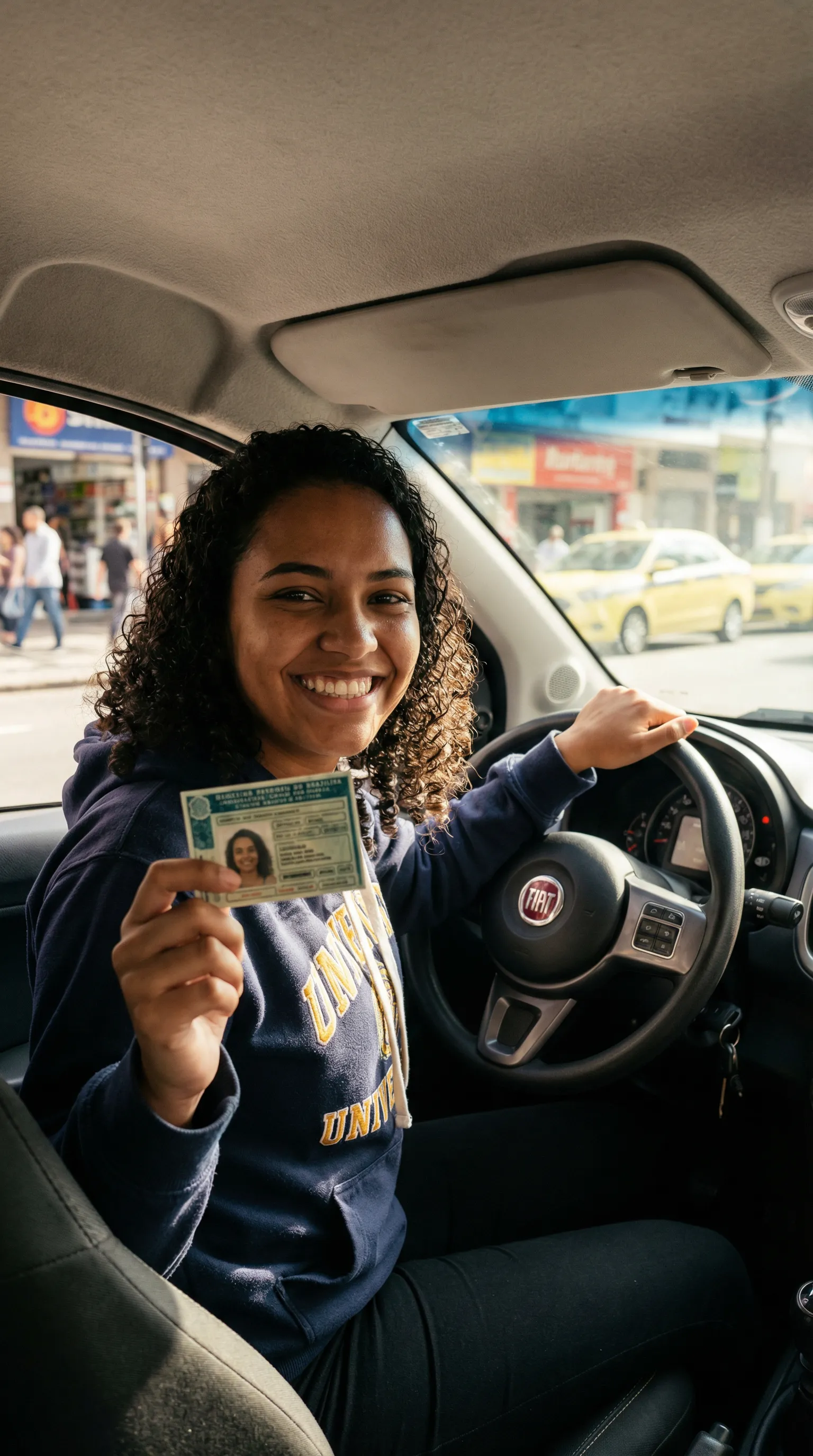 Aluno feliz com sua CNH